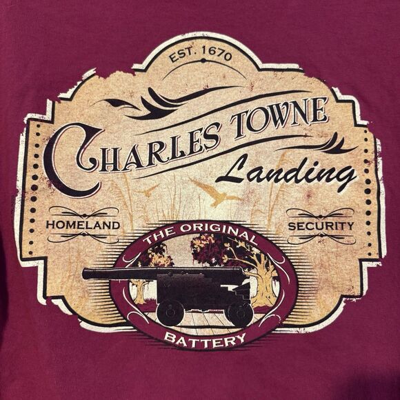 Charles Towne Landing T-Shirt Large Maroon EST 1670 SC History Homeland Security - Picture 6 of 8